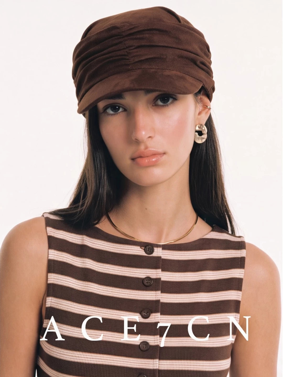 Hand-Pleated Suede Equestrian Cap — ACE7CN