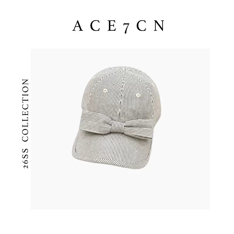 Bow-Detail Striped Baseball Cap — ACE7CN