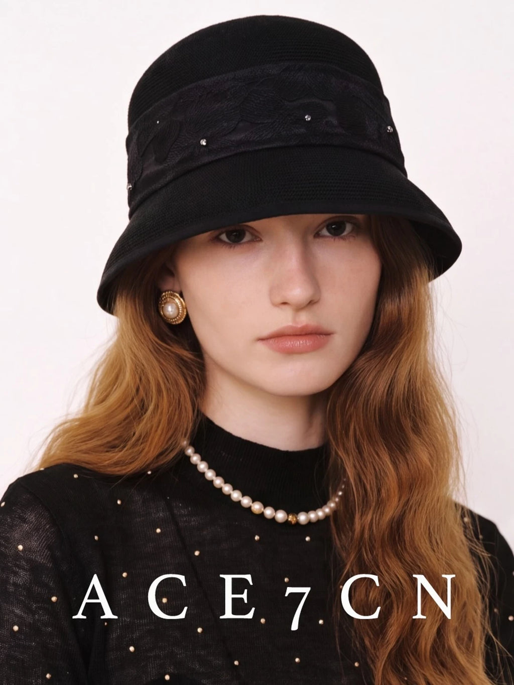 Lace-Trim Straw Bucket Hat — ACE7CN