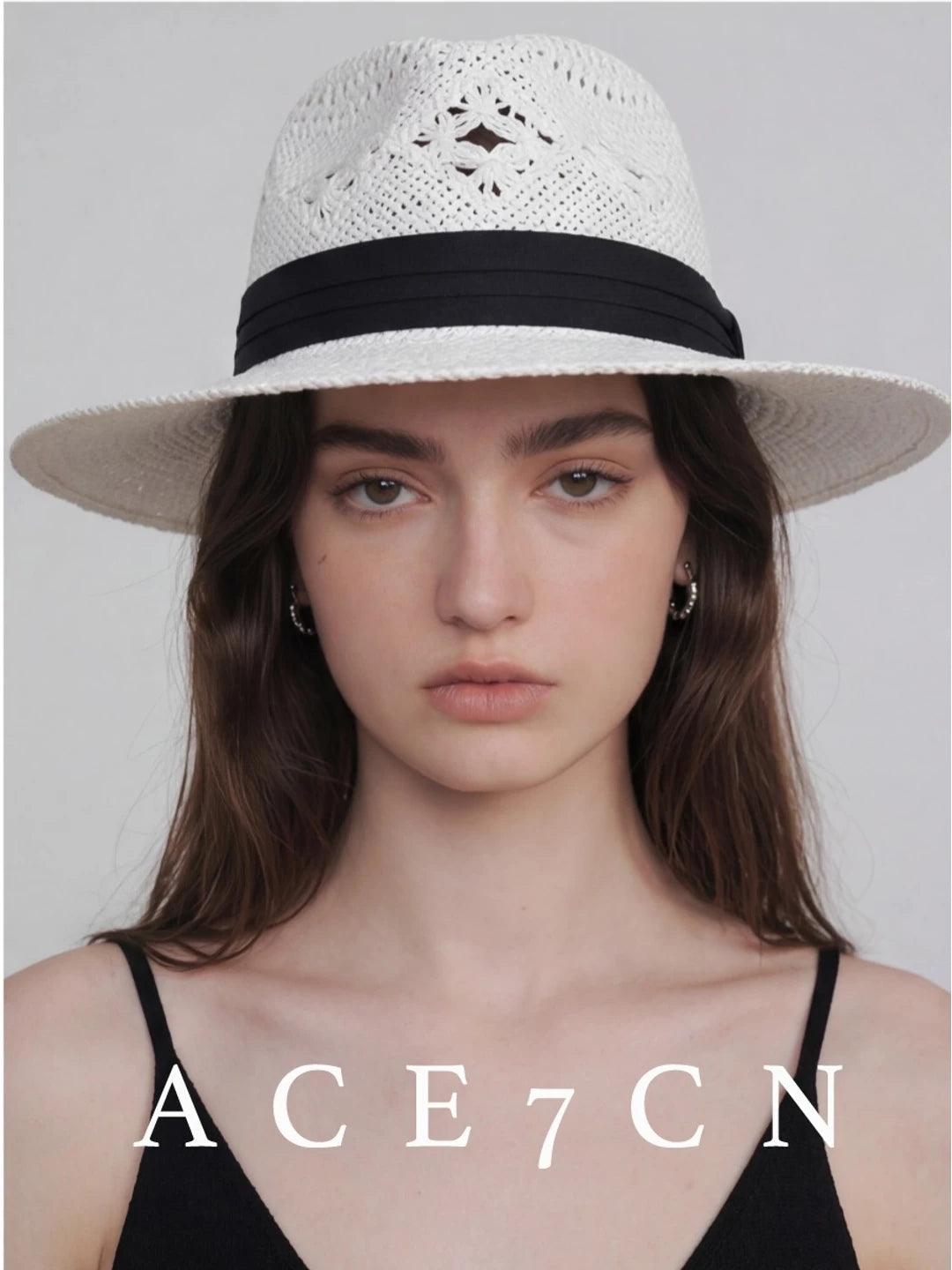 Openwork Hand-Woven Straw Fedora — ACE7CN
