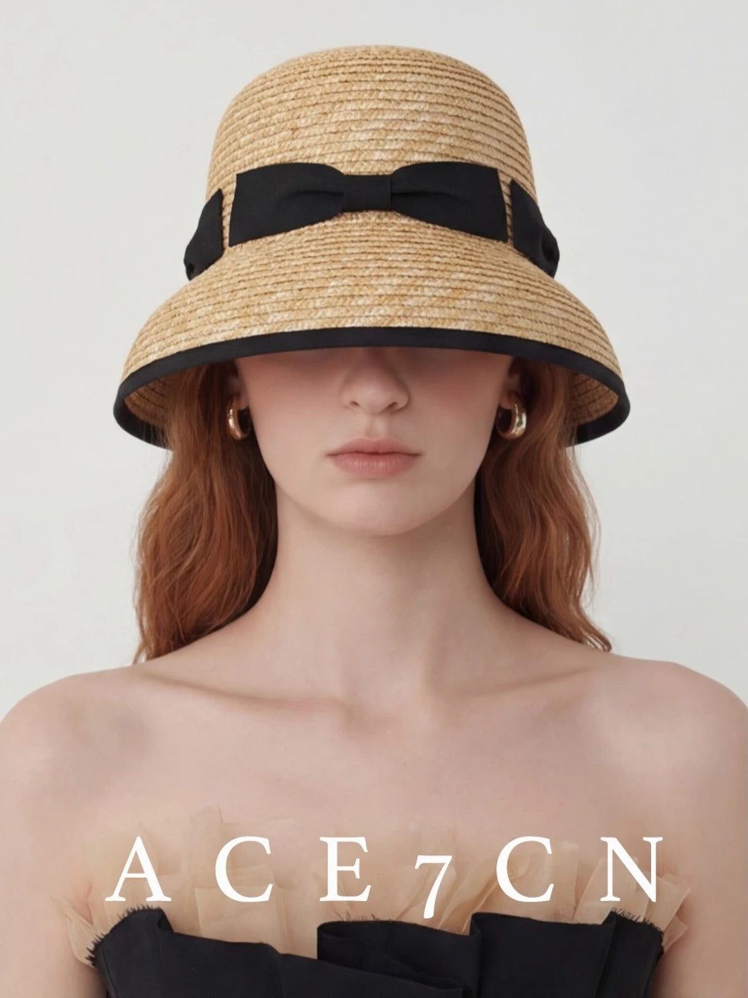 Bow-Detail Wheat-Straw Cloche — ACE7CN