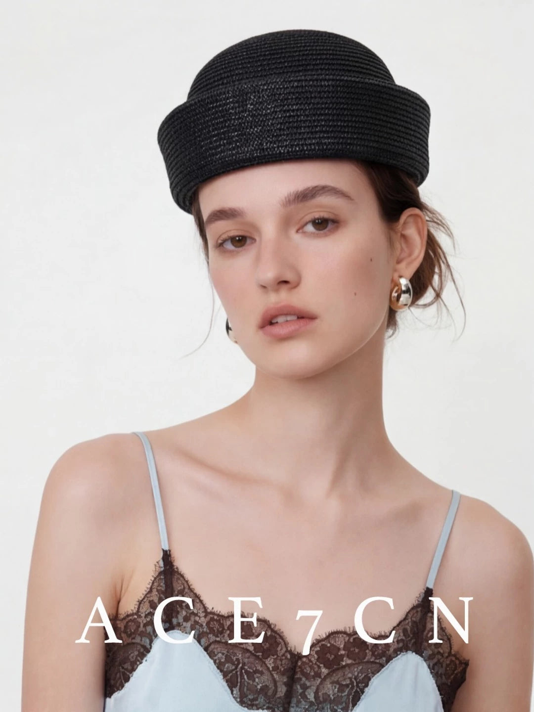 Rounded-Crown Straw Pillbox Hat — ACE7CN