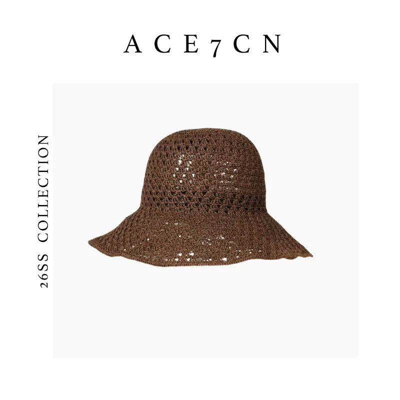 Foldable Openwork Straw Bucket Hat — ACE7CN