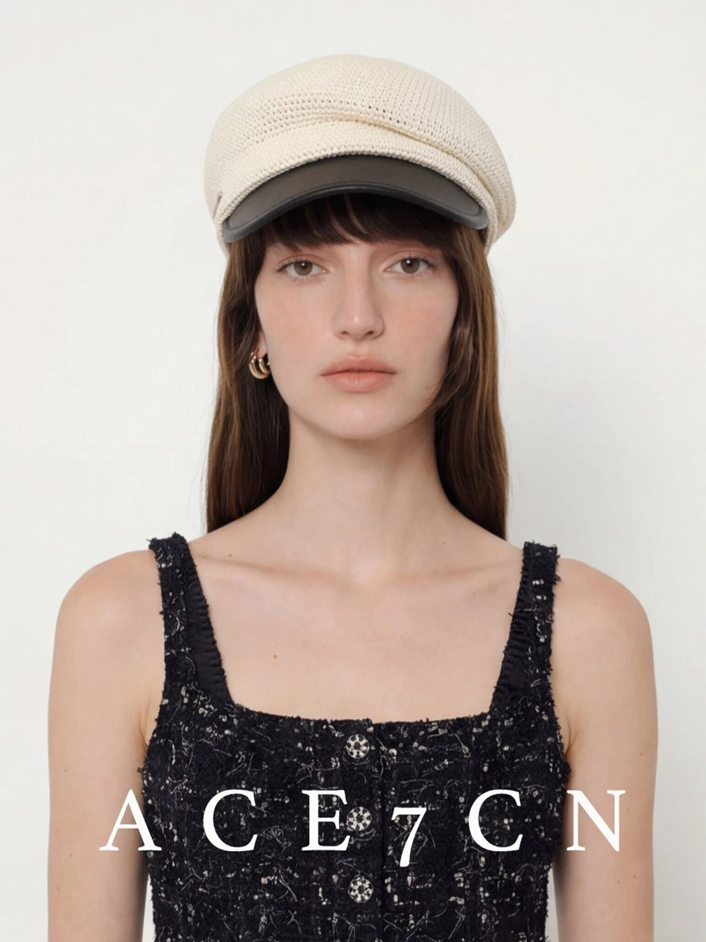 Leather-Peak Straw Newsboy Cap — ACE7CN