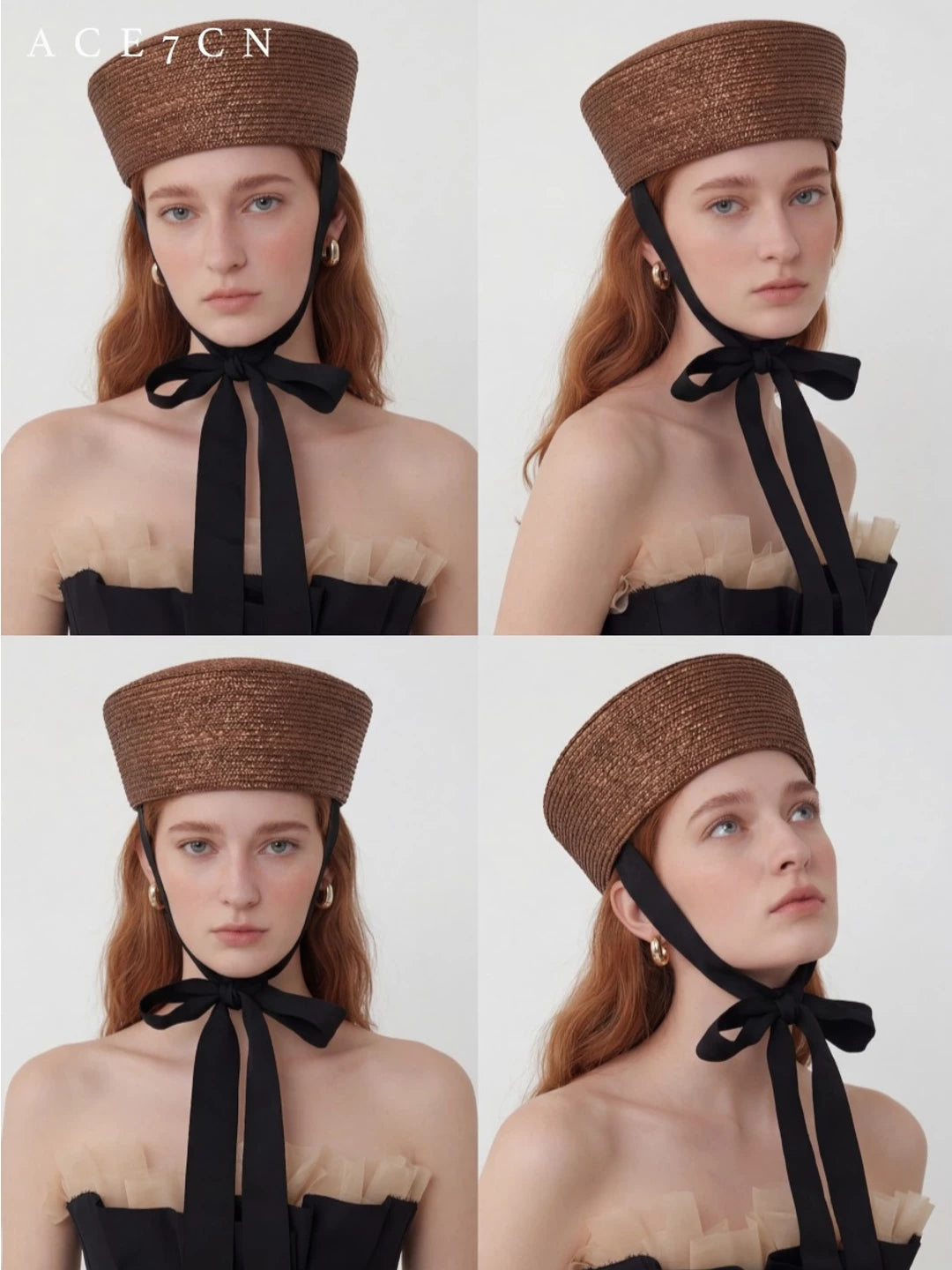 Tie-Cord Straw Pillbox Hat — ACE7CN