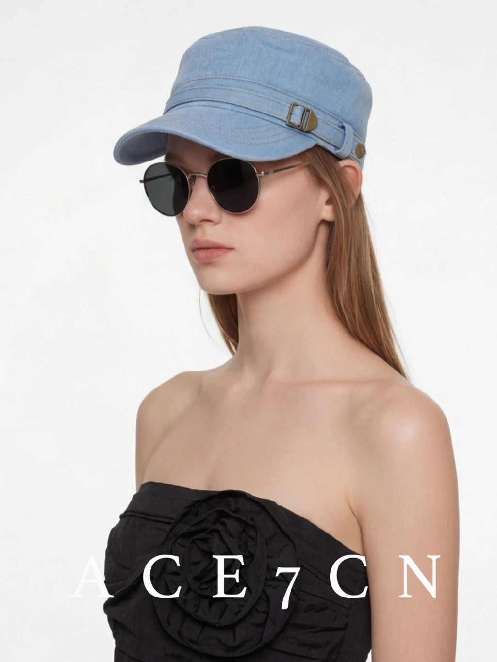 Flat-Top Denim Riding Cap — ACE7CN
