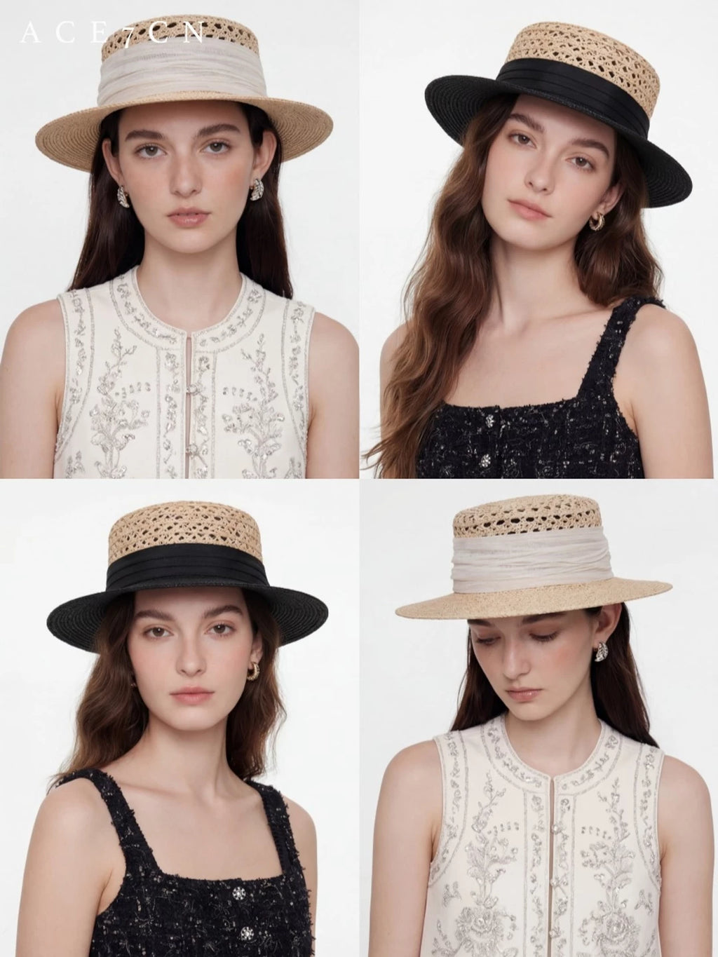 Openwork Silk-Raffia Flat-Brim Fedora — ACE7CN