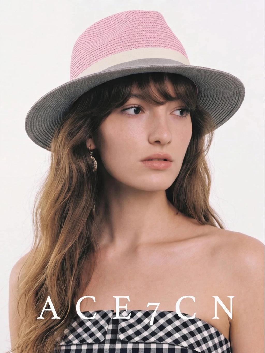 Color-Block Wide-Brim Straw Fedora — ACE7CN