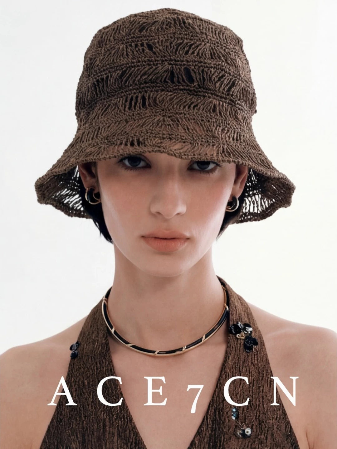 Openwork Straw Bucket Hat — ACE7CN