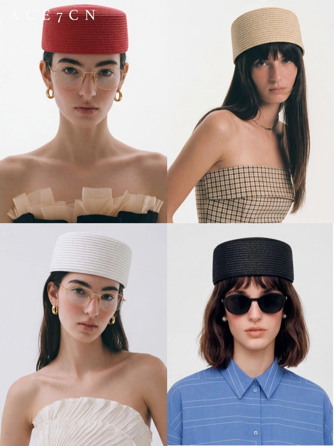 Round Straw Pillbox Hat — ACE7CN