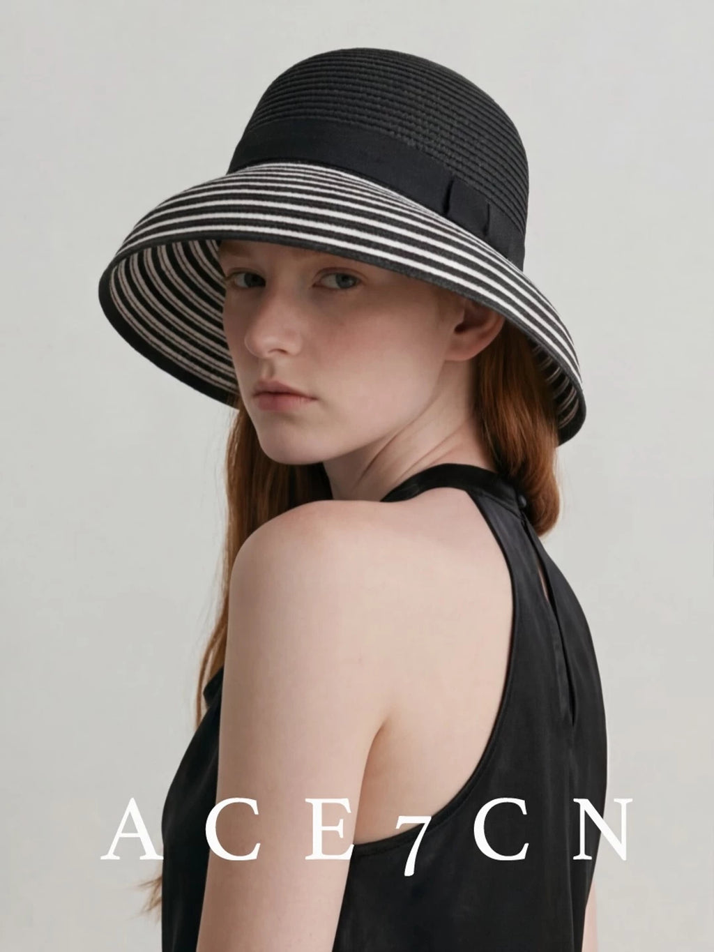 Bow-Detail Two-Tone Straw Lampshade Hat — ACE7CN