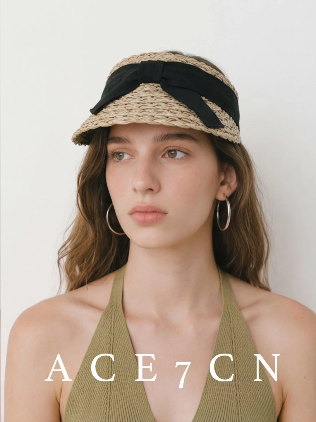 Bow-Detail Seagrass Clip Visor — ACE7CN
