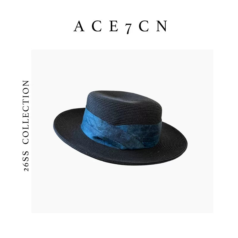 Satin-Ribbon Straw Fedora — ACE7CN