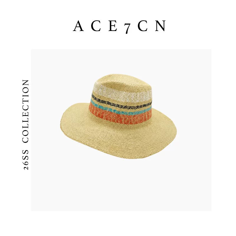 Striped Two-Tone Straw Fedora — ACE7CN