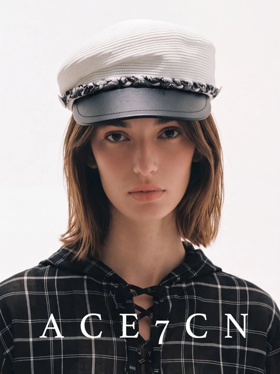 Braided-Cord Straw Newsboy Cap — ACE7CN