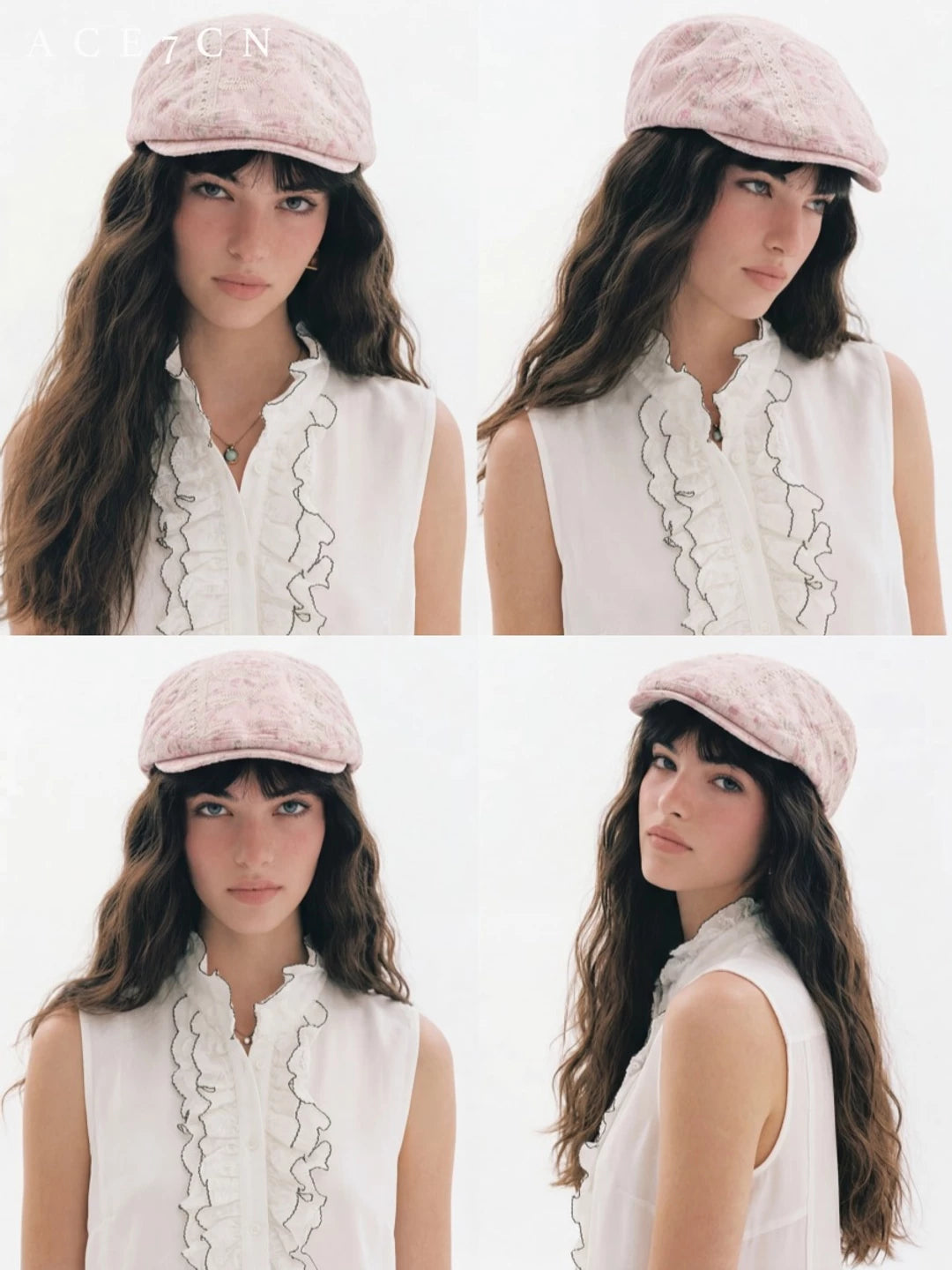 Embroidered Blush Flat Cap — ACE7CN