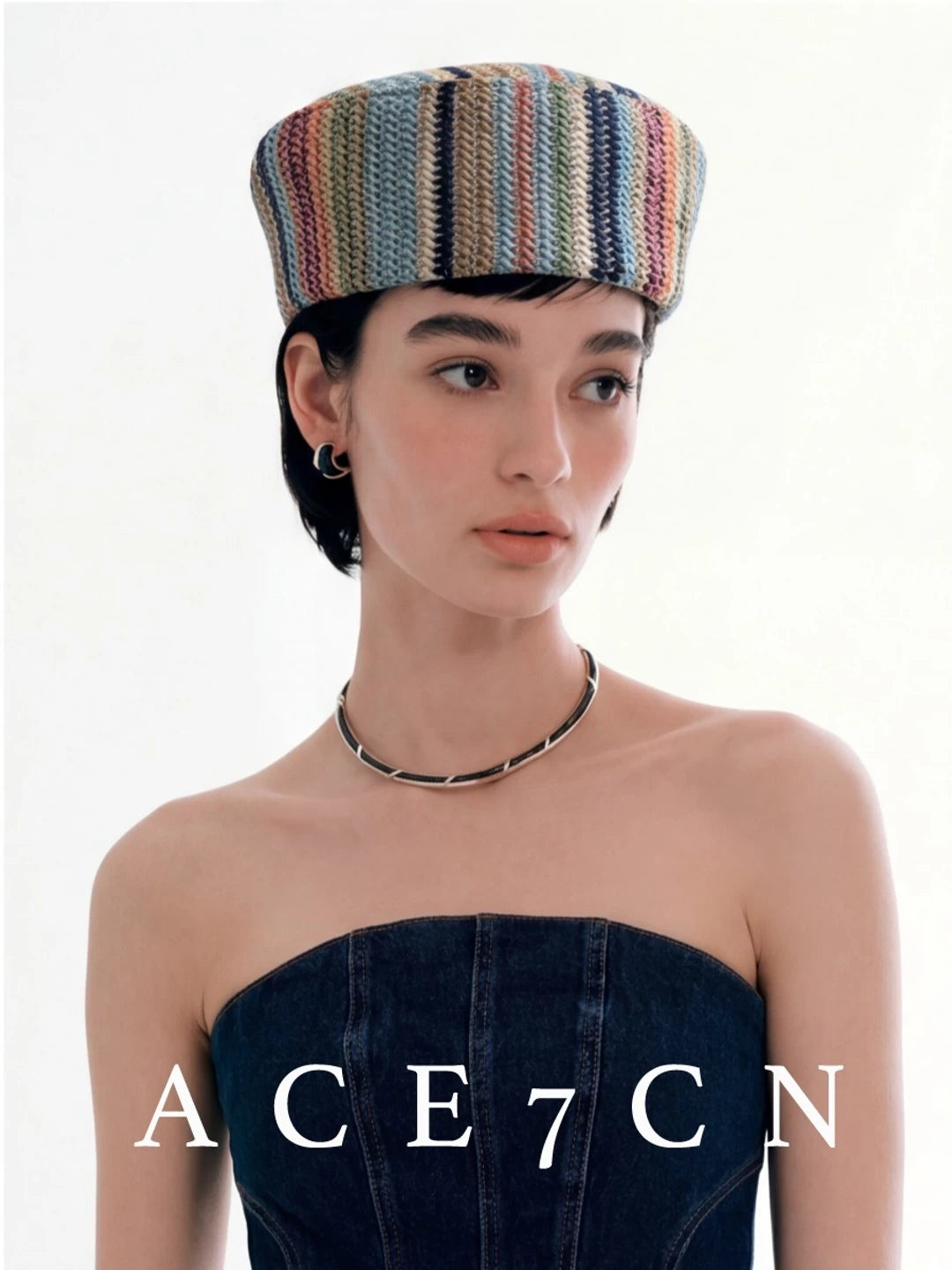 Multicolor-Stripe Tweed Pillbox Hat — ACE7CN