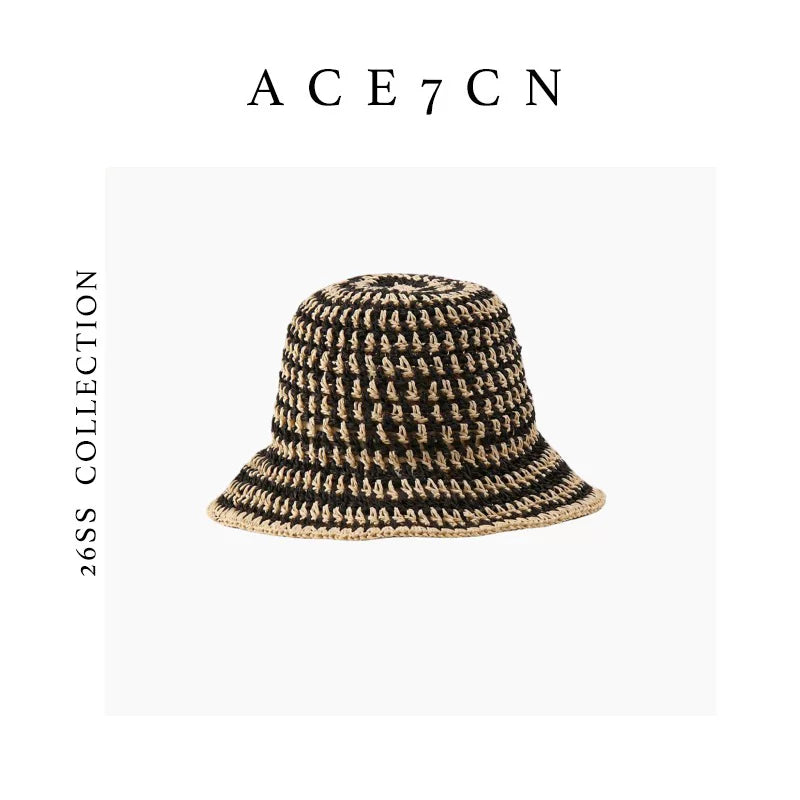 Breathable Openwork Straw Bucket Hat — ACE7CN