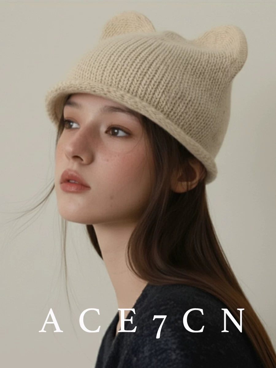 Cat-Ear Knit Ear-Flap Beanie — ACE7CN