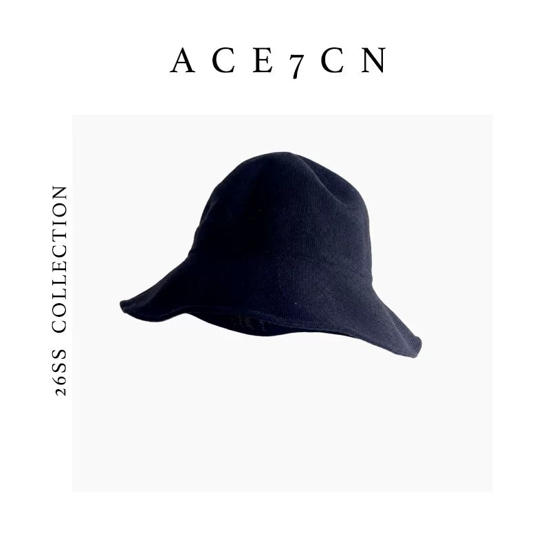 Lyocell Crochet Wide-Brim Bucket Hat — ACE7CN