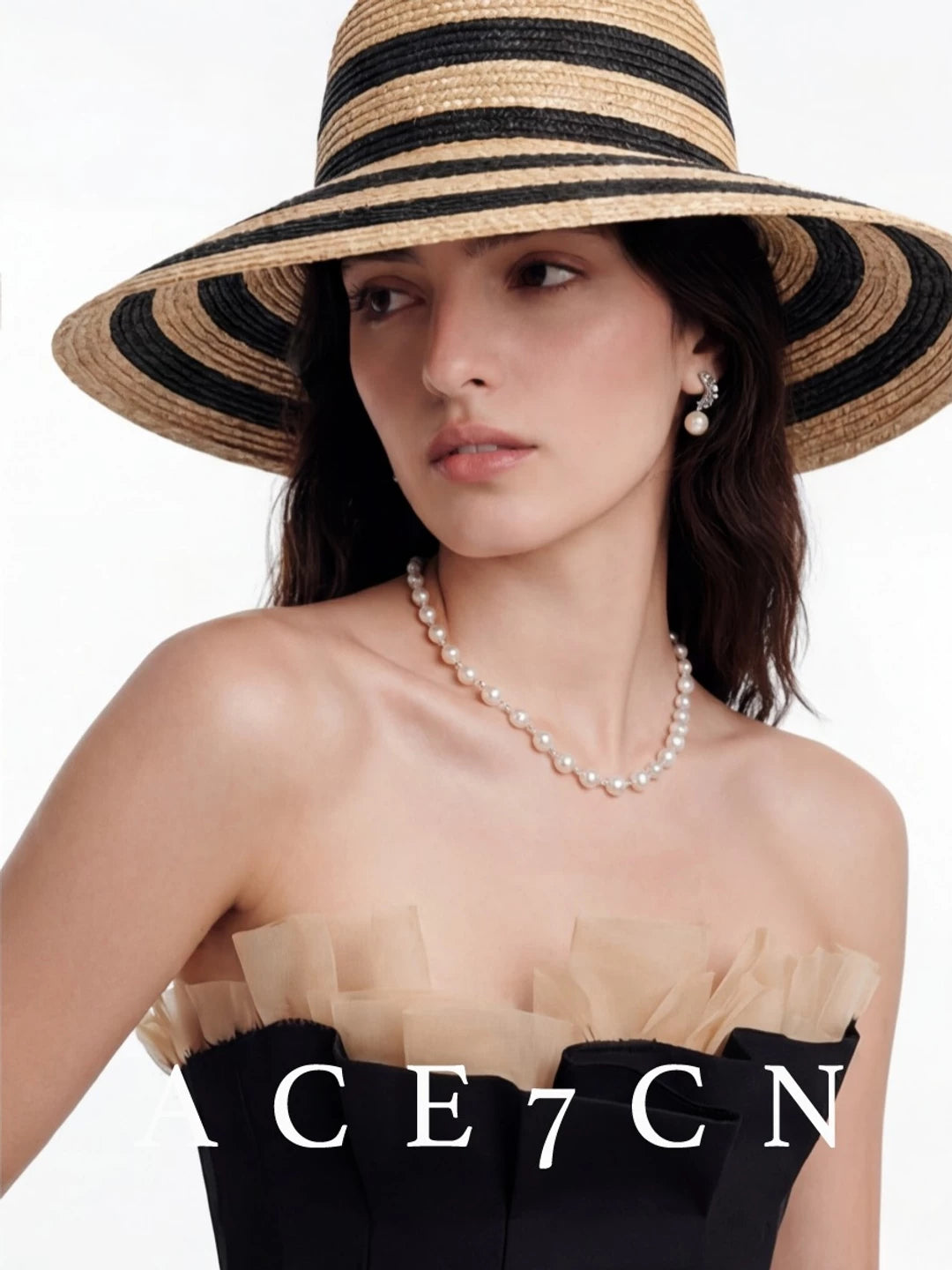 Striped Wide-Brim Wheat-Straw Hat — ACE7CN