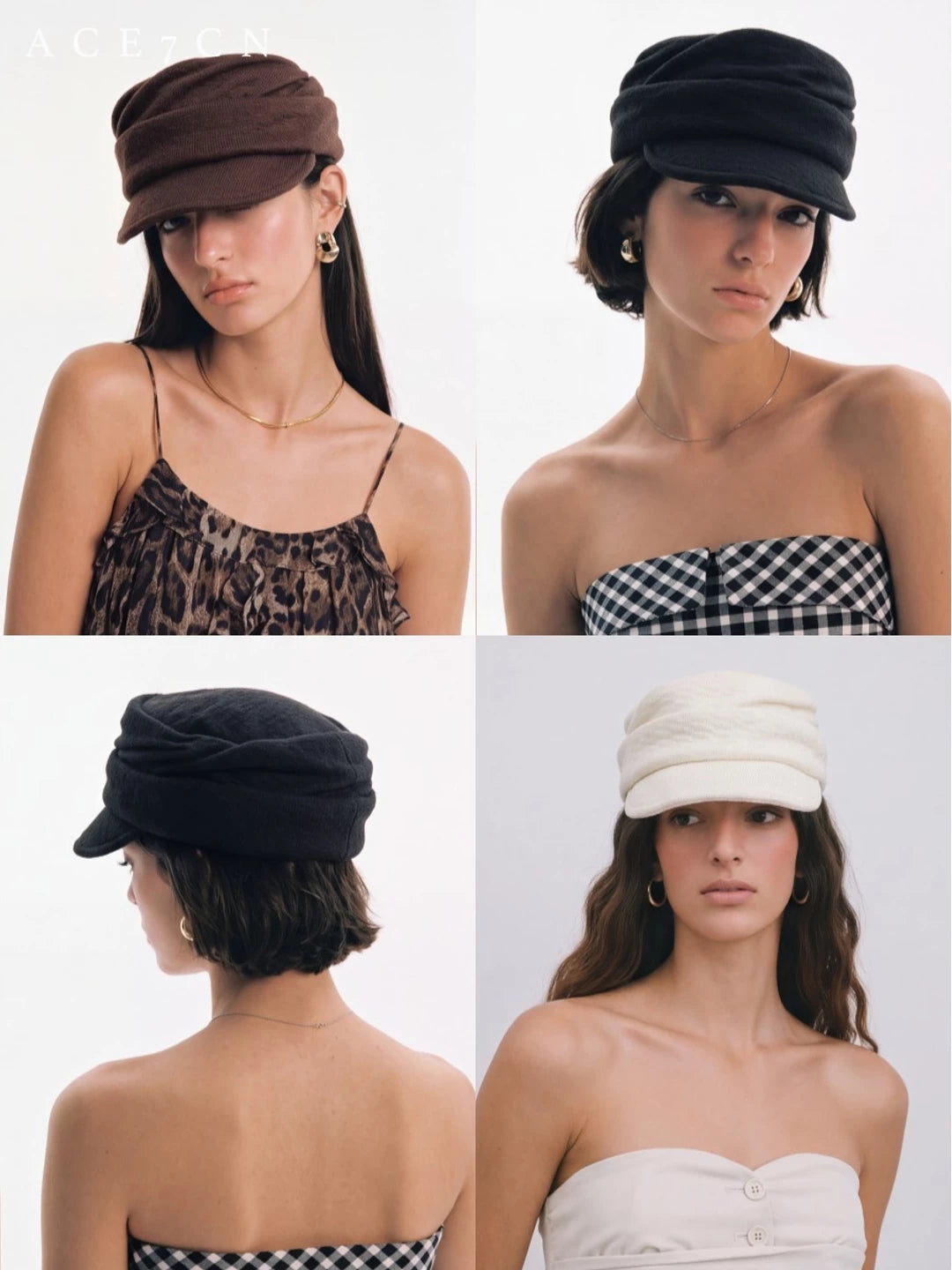 Pleated Flat-Top Equestrian Cap — ACE7CN