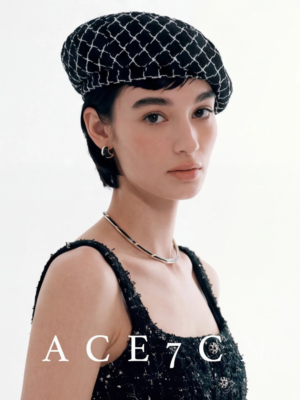 Generous-Fit Tweed Painter Beret — ACE7CN