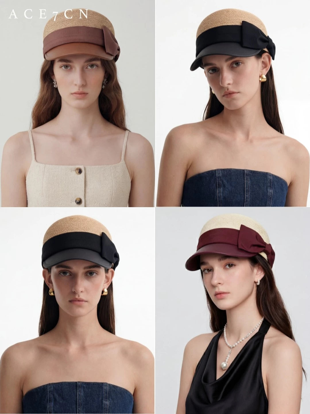 Bow-Detail Straw Equestrian Cap — ACE7CN