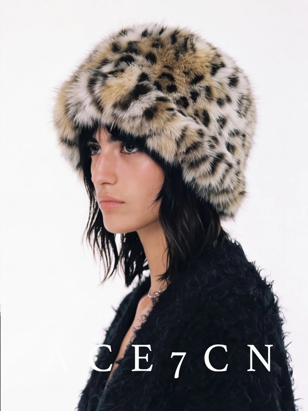 American Faux-Mink Leopard Hat Styling Fluffy Bucket Hat