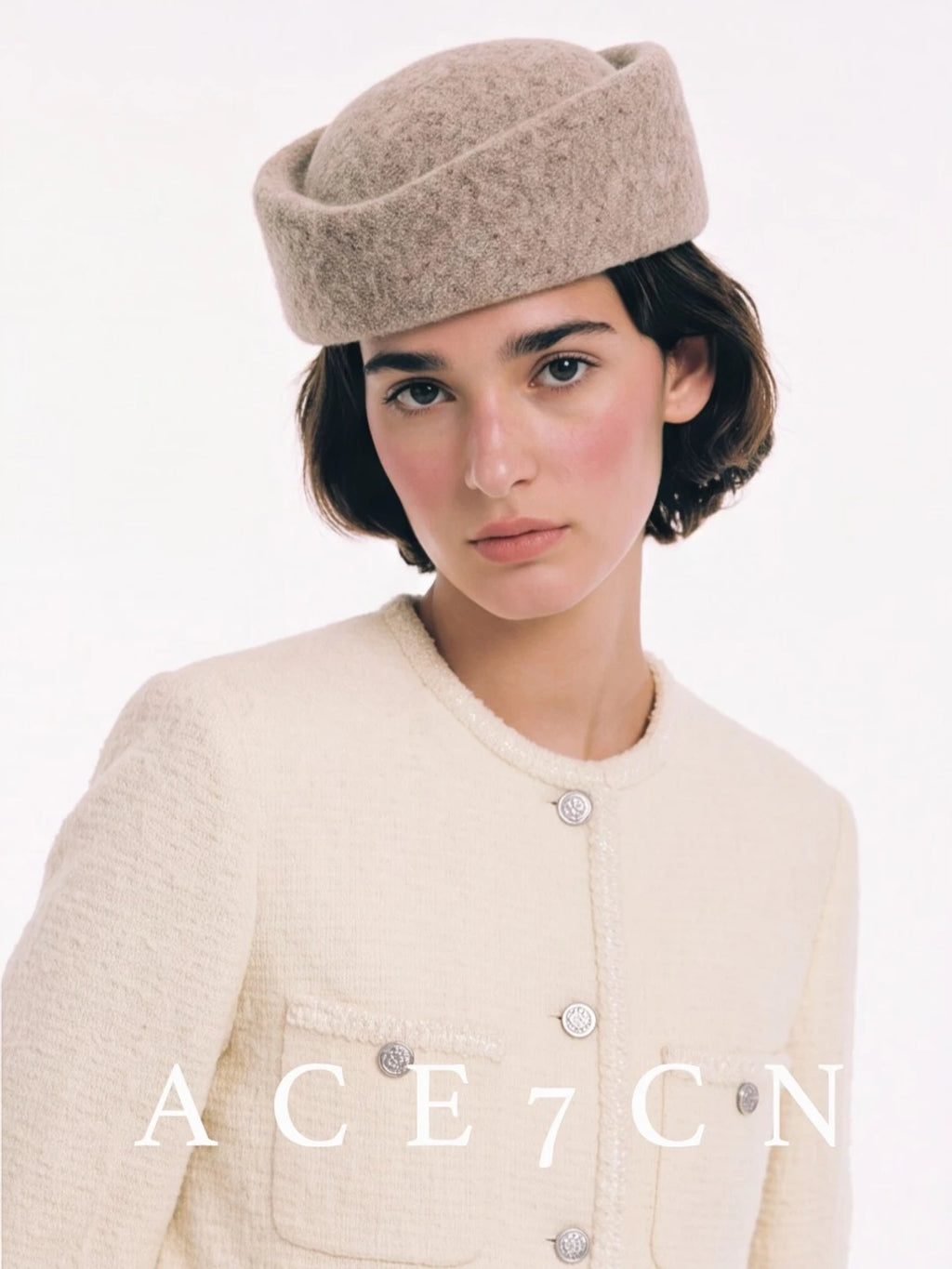 Round Wool-Blend Pillbox Hat — ACE7CN