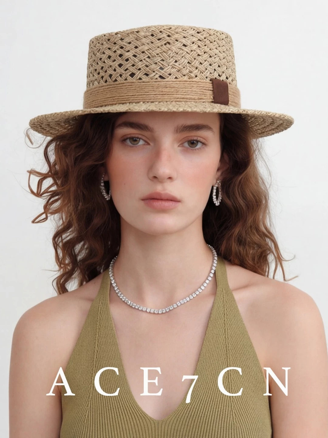 Rope-Trim Openwork Seagrass Boater — ACE7CN