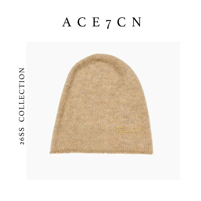 Safety-Pin Wool Knit Beanie — ACE7CN