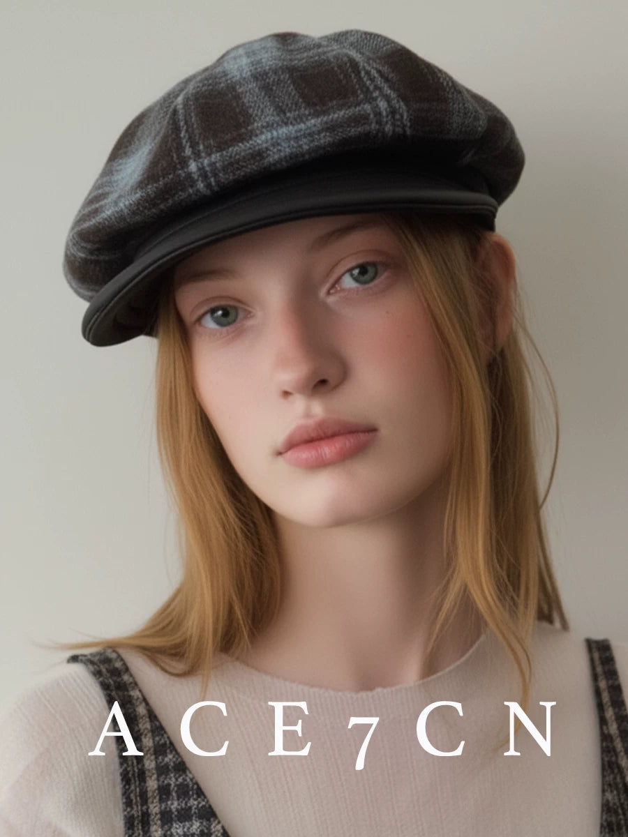 Plaid Octagonal Newsboy Cap — ACE7CN