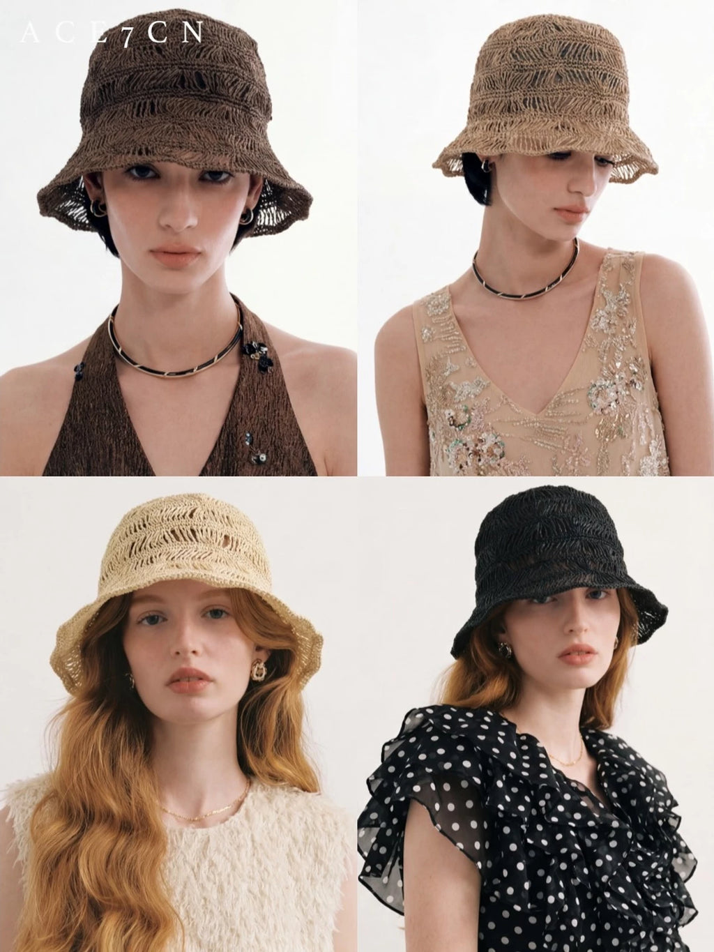 Openwork Straw Bucket Hat — ACE7CN