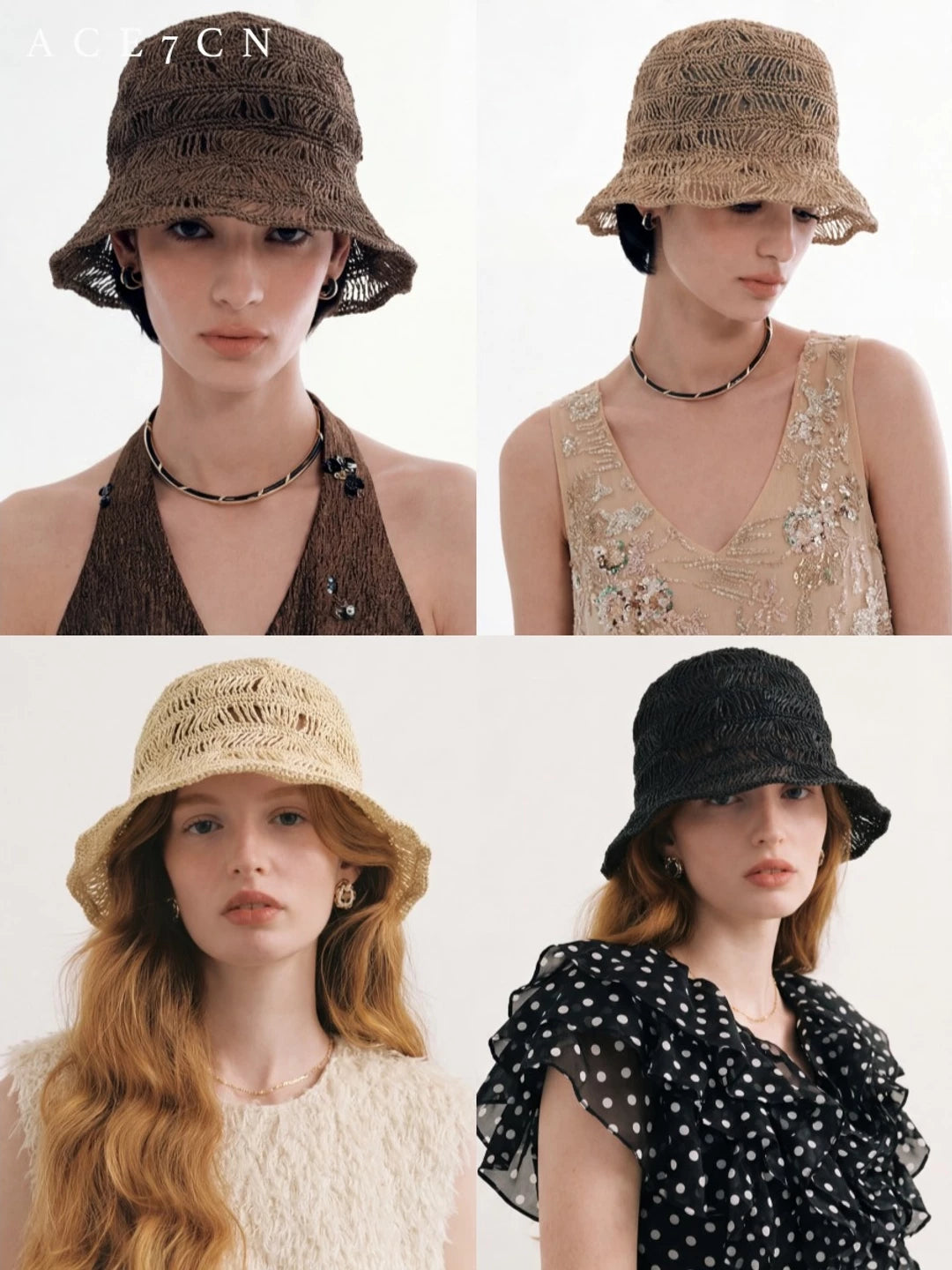 Openwork Straw Bucket Hat — ACE7CN