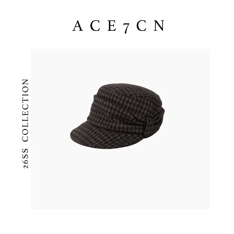 Plaid Wool-Blend Equestrian Cap — ACE7CN