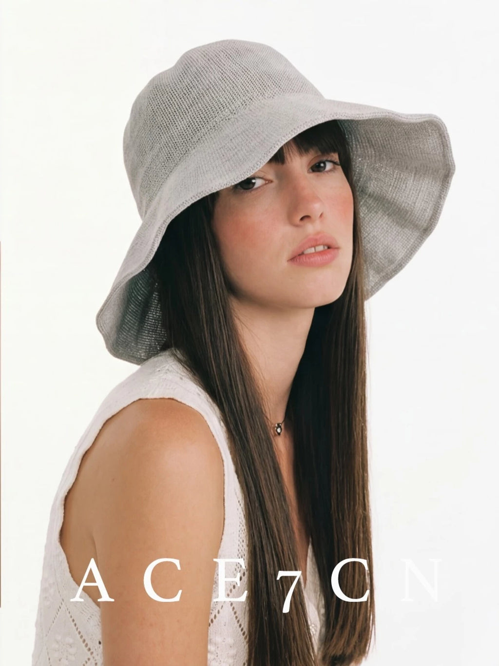 Lyocell Crochet Wide-Brim Bucket Hat — ACE7CN