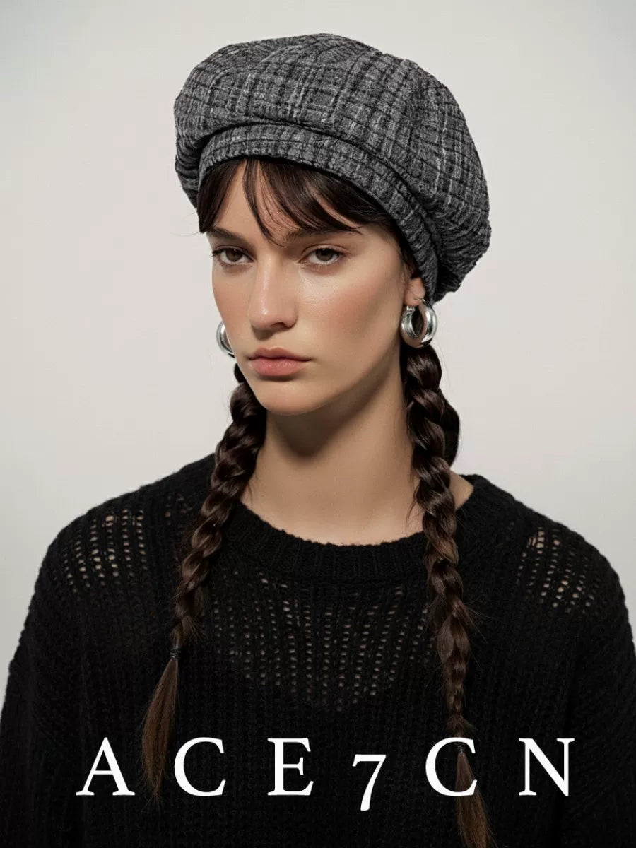 Checked Tweed Painter Beret — ACE7CN