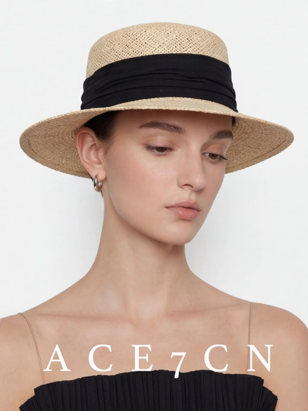 Cotton-Linen Ribbon Straw Fedora — ACE7CN