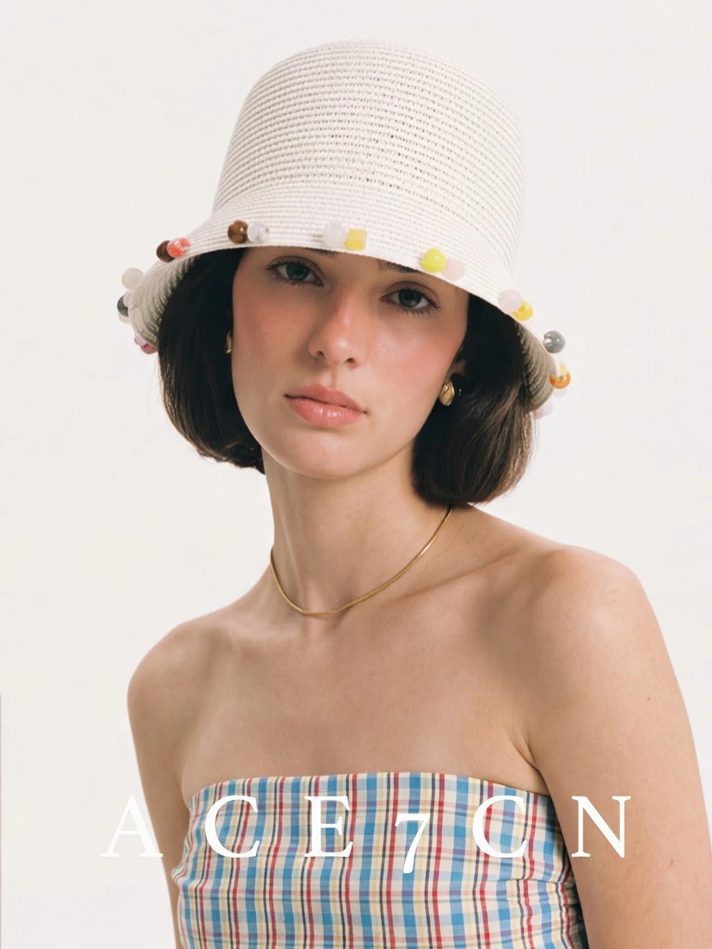 Colored-Stone Trim Bucket Hat — ACE7CN