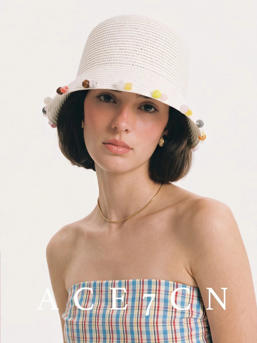 Colored-Stone Trim Bucket Hat — ACE7CN