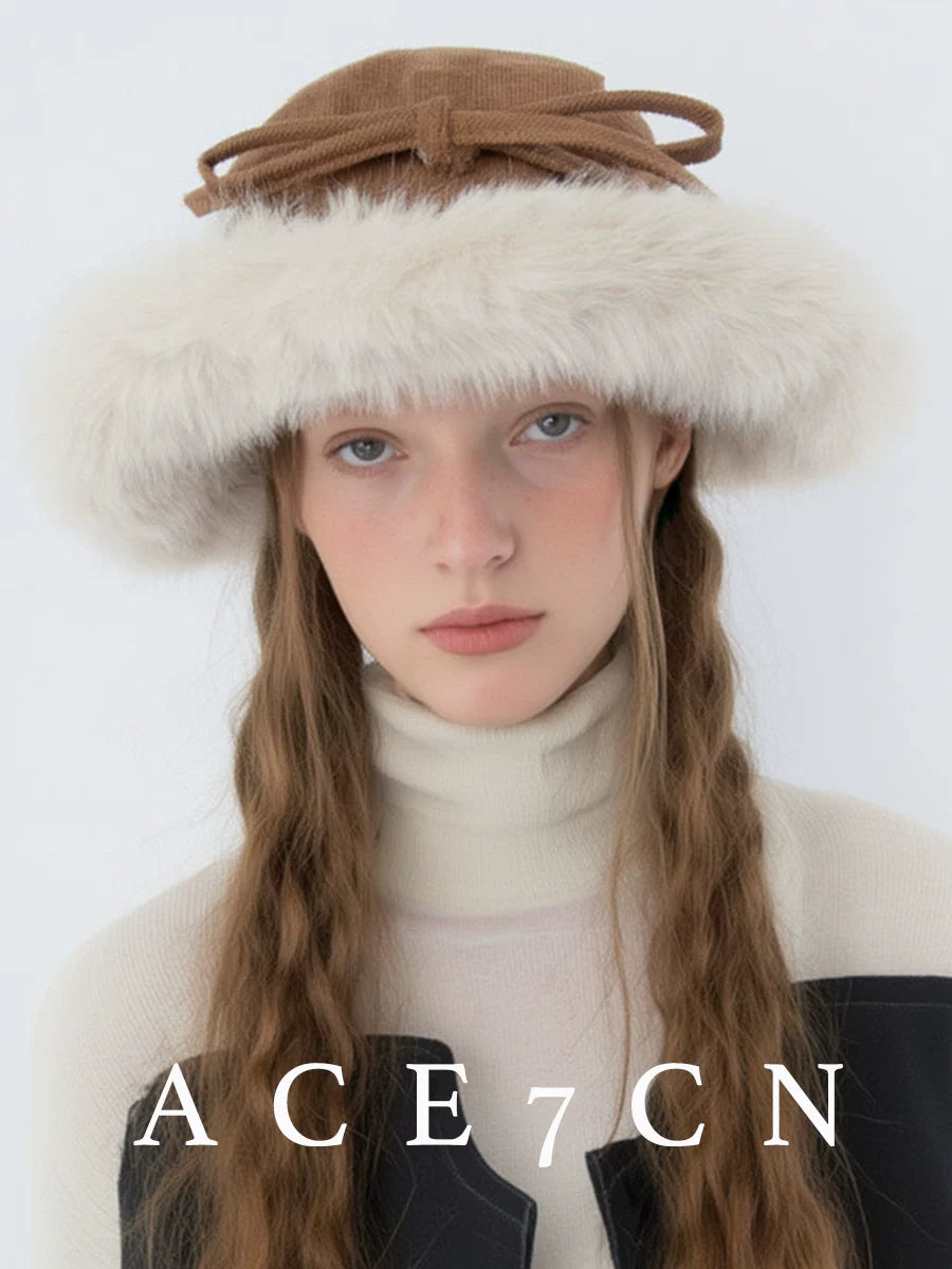Wide-Brim Plush Bucket Hat — ACE7CN
