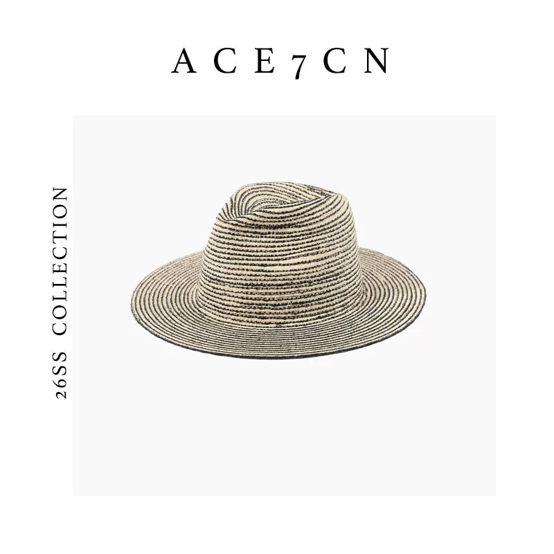 Striped Woven Straw Fedora — ACE7CN