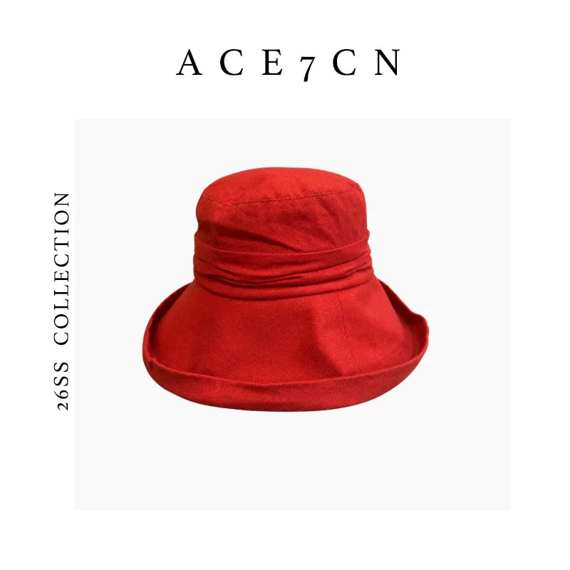 Hand-Pleated Cotton-Linen Bucket Hat — ACE7CN