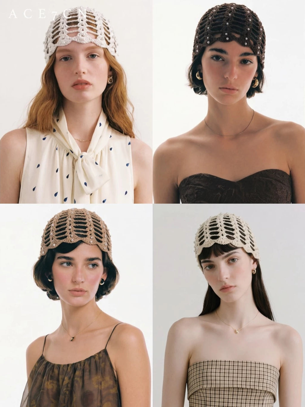 Shimmer Openwork Woven Head Scarf Hat — ACE7CN