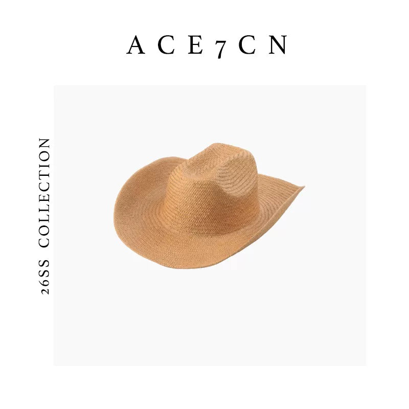 Wide-Brim Paper-Straw Western Hat — ACE7CN