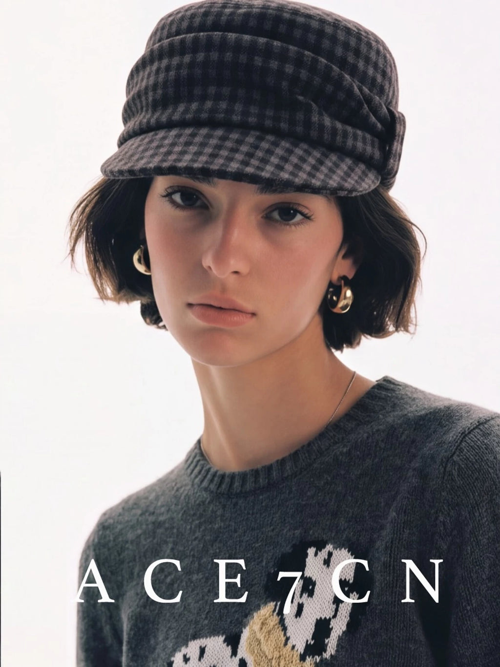 Plaid Wool-Blend Equestrian Cap — ACE7CN
