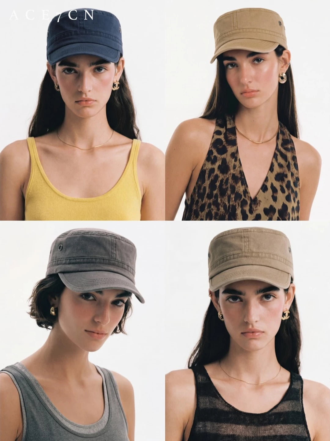 Flat-Brim Distressed Denim Equestrian Cap — ACE7CN