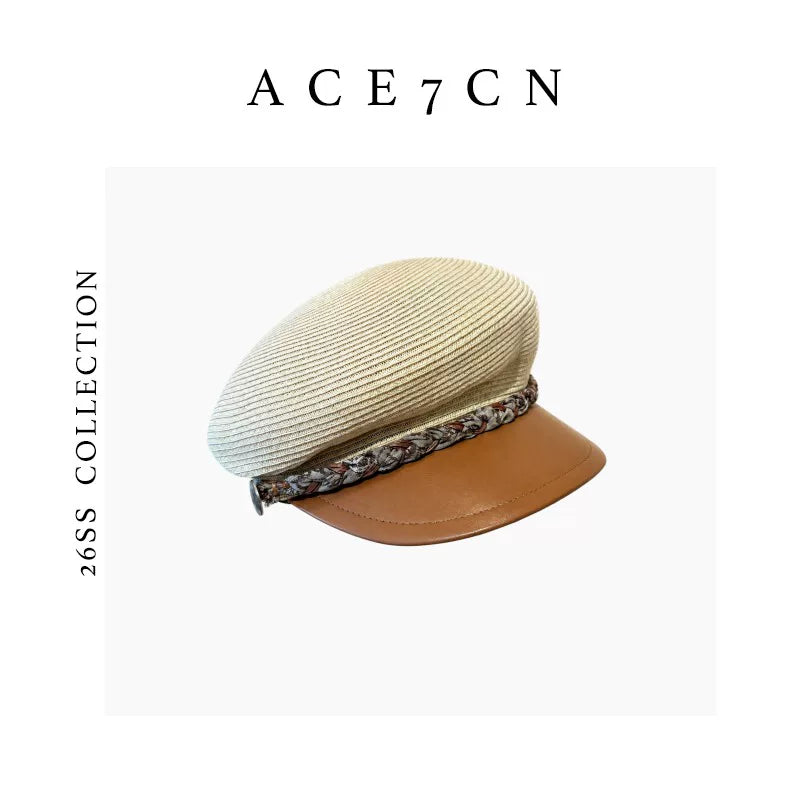 Braided-Cord Straw Newsboy Cap — ACE7CN