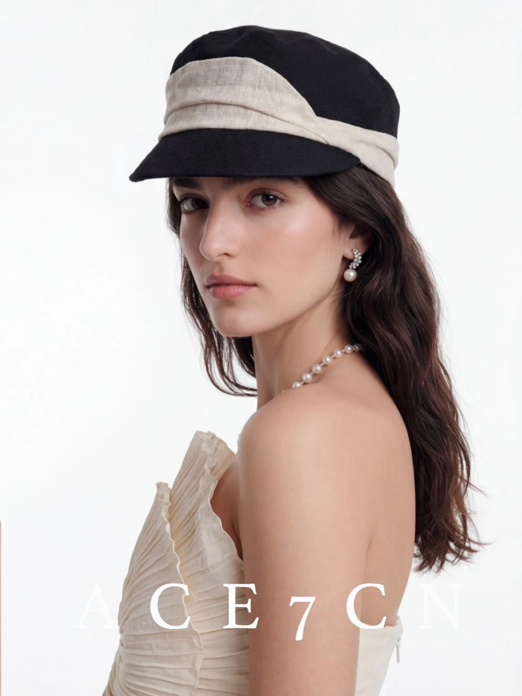 Two-Tone Cotton-Linen Equestrian Cap — ACE7CN